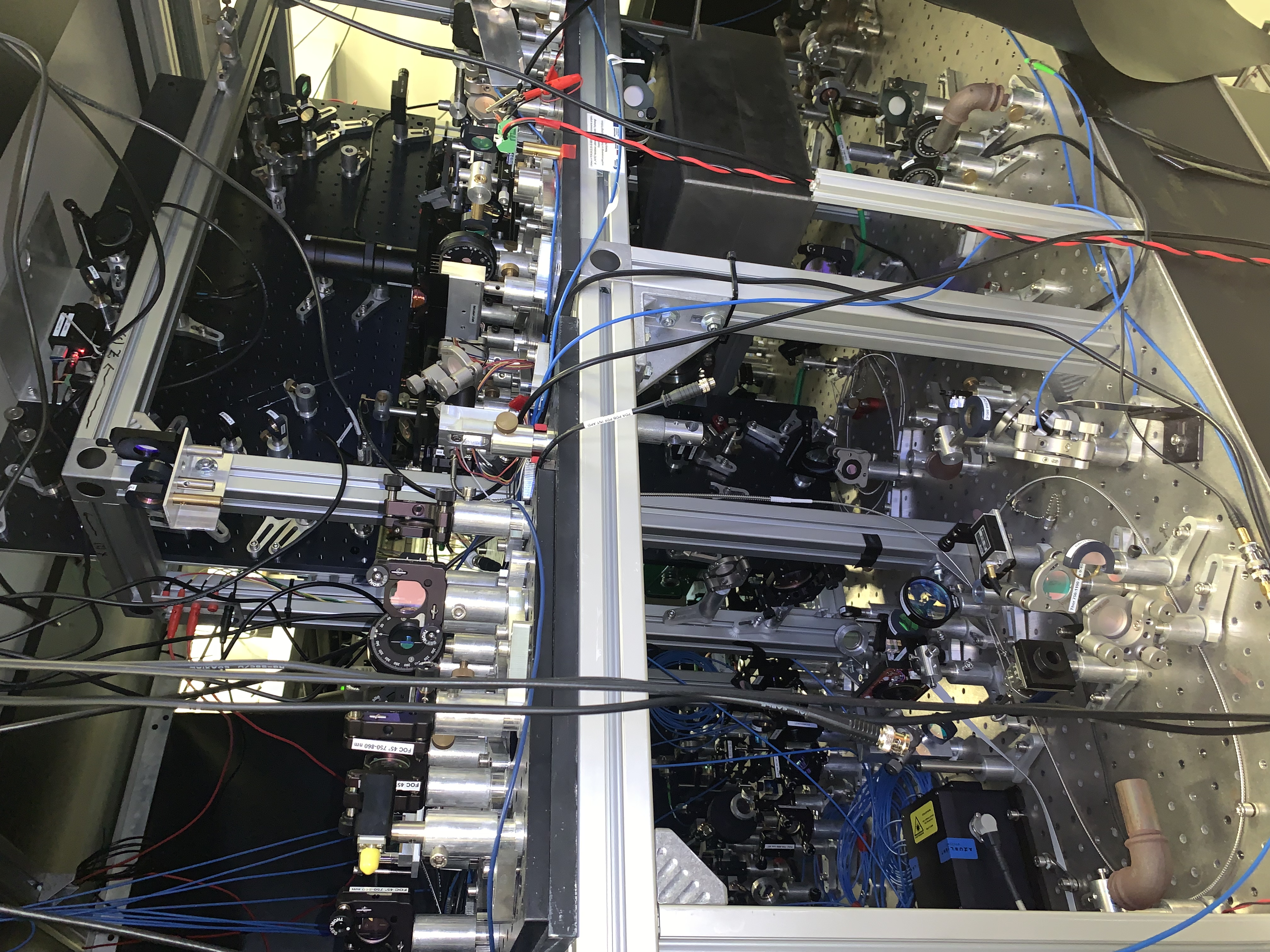 Atomic physics table setup close-up